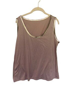 Tank Top Tan with faux shiny leather trim Semisheer Womans XL